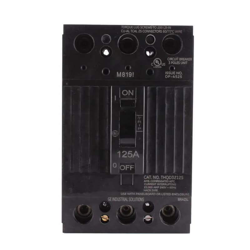 The TQD Line of devices include thermal magnetic molded case circuit breakers and molded case switches. The devices are complete with Cu/Al line and load lugs. 25WL Amps 125 A