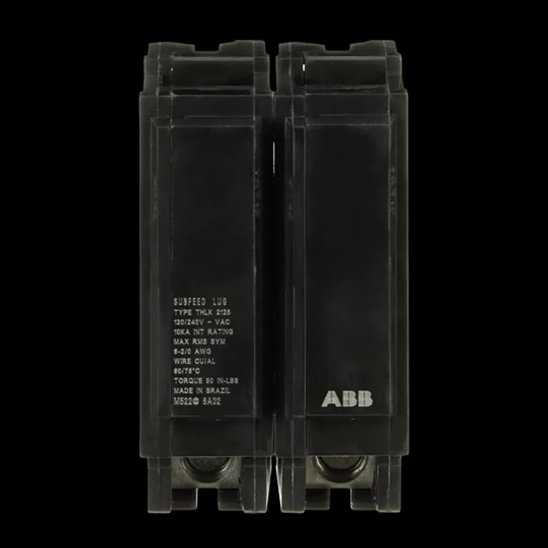 The THLK2125 is a 2 pole plug-in kit designed to economically supply power to a subpanel. It is rated up to 125 A and can be used as a sub-feed or feed-thru lug.