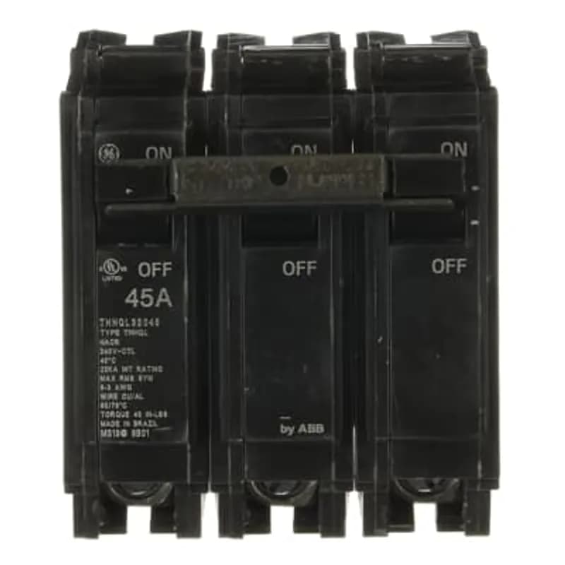 Q line circuit breakers are one-inch wide per pole, compact, thermal-magnetic devices designed for residential and commercial applications. The QL breakers are plug-in versions of the Q Line used for connection to load centers and lighting panels. All Q Line circuit breakers feature Quick-make / Quick-break mechanisms, common trip bars, and easy to spot trip indication to ensure safety and reliability. Q Line breakers are available in 1, 2, and 3 pole versions, can be ordered with auxiliary contact and shunt trip accessories, and can be ordered for use in HID applications. 2045 Amps 45 A
