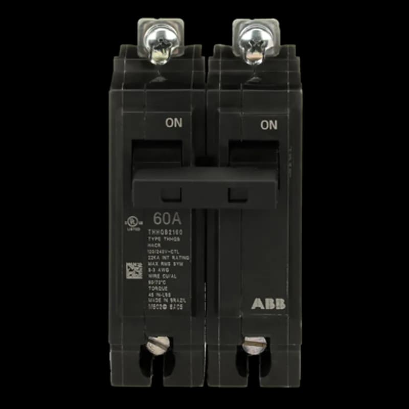 Q line circuit breakers are one-inch wide per pole, compact, thermal-magnetic devices designed for residential and commercial applications. The QB breakers are bolt-on versions of the Q Line used for bolting to the bus connections of load centers and lighting panels. All Q Line circuit breakers feature Quick-make / Quick-break mechanisms, common trip bars, and easy to spot trip indication to ensure safety and reliability. Q Line breakers are available in 1, 2, and 3 pole versions, can be ordered with auxiliary contact and shunt trip accessories, and can be ordered for use in HID applications. 2160 Amps 60 A