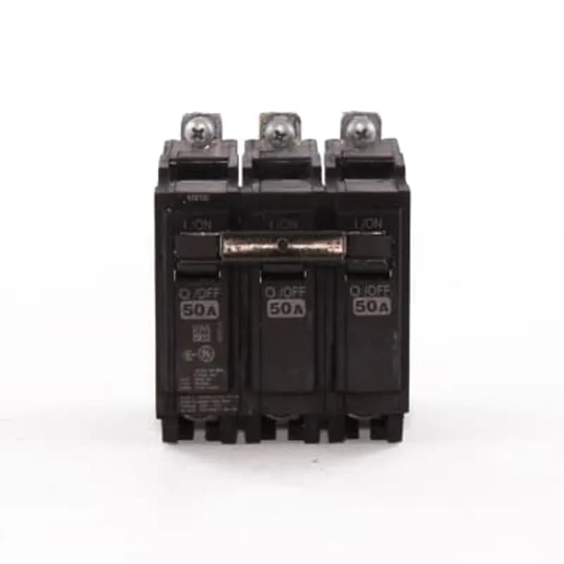 ABB - Electrification THHQB32050 - Q line circuit breakers are one-inch wide per pole, compact, thermal-magnetic devices designed for residential and commercial applications. The QB breakers are bolt-on versions of the Q Line used for bolting to the bus connections of load centers and lighting panels. All Q Line circuit breakers feature Quick-make / Quick-break mechanisms, common trip bars, and easy to spot trip indication to ensure safety and reliability. Q Line breakers are available in 1, 2, and 3 pole versions, can be ordered with auxiliary contact and shunt trip accessories, and can be ordered for use in HID applications. 2050 Amps 50 A