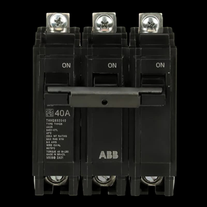 Q line circuit breakers are one-inch wide per pole, compact, thermal-magnetic devices designed for residential and commercial applications. The QB breakers are bolt-on versions of the Q Line used for bolting to the bus connections of load centers and lighting panels. All Q Line circuit breakers feature Quick-make / Quick-break mechanisms, common trip bars, and easy to spot trip indication to ensure safety and reliability. Q Line breakers are available in 1, 2, and 3 pole versions, can be ordered with auxiliary contact and shunt trip accessories, and can be ordered for use in HID applications. 2040 Amps 40 A