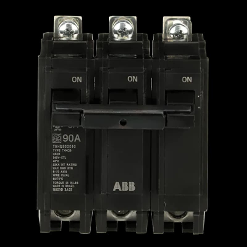 Q line circuit breakers are one-inch wide per pole, compact, thermal-magnetic devices designed for residential and commercial applications. The QB breakers are bolt-on versions of the Q Line used for bolting to the bus connections of load centers and lighting panels. All Q Line circuit breakers feature Quick-make / Quick-break mechanisms, common trip bars, and easy to spot trip indication to ensure safety and reliability. Q Line breakers are available in 1, 2, and 3 pole versions, can be ordered with auxiliary contact and shunt trip accessories, and can be ordered for use in HID applications. 2090 Amps 90 A