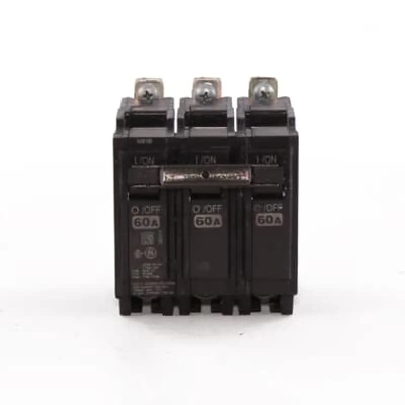 Q line circuit breakers are one-inch wide per pole, compact, thermal-magnetic devices designed for residential and commercial applications. The QB breakers are bolt-on versions of the Q Line used for bolting to the bus connections of load centers and lighting panels. All Q Line circuit breakers feature Quick-make / Quick-break mechanisms, common trip bars, and easy to spot trip indication to ensure safety and reliability. Q Line breakers are available in 1, 2, and 3 pole versions, can be ordered with auxiliary contact and shunt trip accessories, and can be ordered for use in HID applications. 2060 Amps 60 A