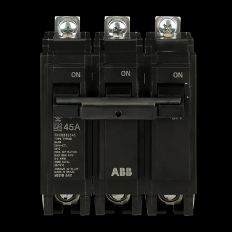 Q line circuit breakers are one-inch wide per pole, compact, thermal-magnetic devices designed for residential and commercial applications. The QB breakers are bolt-on versions of the Q Line used for bolting to the bus connections of load centers and lighting panels. All Q Line circuit breakers feature Quick-make / Quick-break mechanisms, common trip bars, and easy to spot trip indication to ensure safety and reliability. Q Line breakers are available in 1, 2, and 3 pole versions, can be ordered with auxiliary contact and shunt trip accessories, and can be ordered for use in HID applications. 2045 Amps 45 A