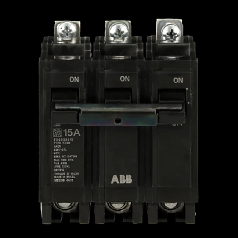 ABB - Electrification TXQB32015 - Q line circuit breakers are one-inch wide per pole, compact, thermal-magnetic devices designed for residential and commercial applications. The QB breakers are bolt-on versions of the Q Line used for bolting to the bus connections of load centers and lighting panels. All Q Line circuit breakers feature Quick-make / Quick-break mechanisms, common trip bars, and easy to spot trip indication to ensure safety and reliability. Q Line breakers are available in 1, 2, and 3 pole versions, can be ordered with auxiliary contact and shunt trip accessories, and can be ordered for use in HID applications. 2015 Amps 15 A