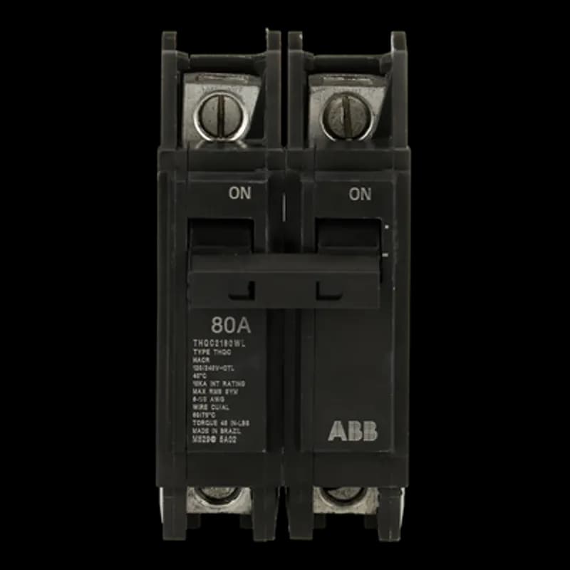 Q line circuit breakers are one-inch wide per pole, compact, thermal-magnetic devices designed for residential and commercial applications. The QC breakers are lug-lug versions of the Q Line and are available for 35mm DIN rail mounting. All Q Line circuit breakers feature Quick-make / Quick-break mechanisms, common trip bars, and easy to spot trip indication to ensure safety and reliability. Q Line breakers are available in 1, 2, and 3 pole versions and can be ordered with auxiliary contact and shunt trip accessories. 80WL Amps 80 A