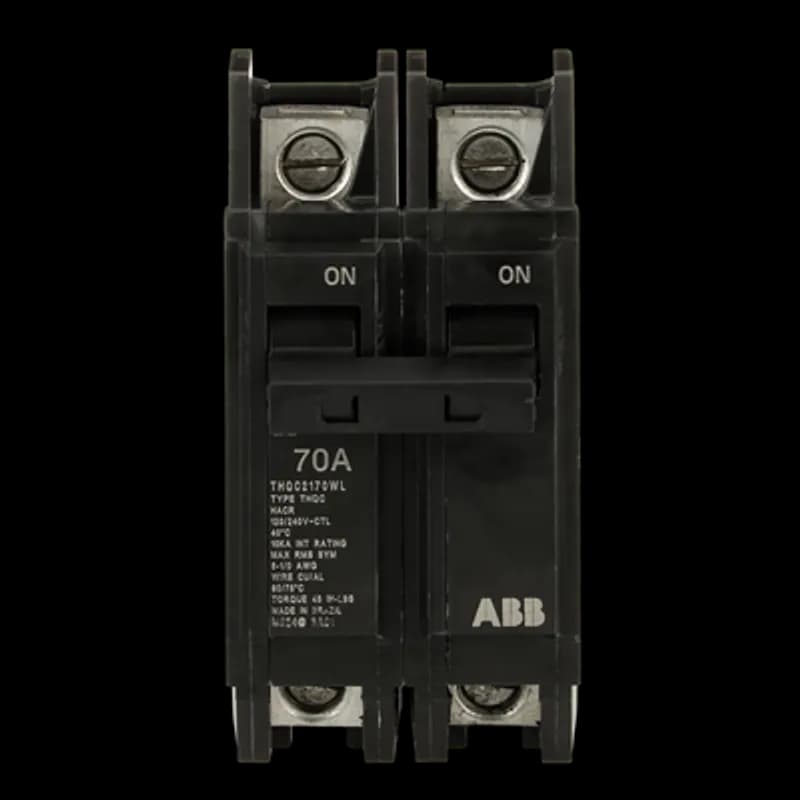 Q line circuit breakers are one-inch wide per pole, compact, thermal-magnetic devices designed for residential and commercial applications. The QC breakers are lug-lug versions of the Q Line and are available for 35mm DIN rail mounting. All Q Line circuit breakers feature Quick-make / Quick-break mechanisms, common trip bars, and easy to spot trip indication to ensure safety and reliability. Q Line breakers are available in 1, 2, and 3 pole versions and can be ordered with auxiliary contact and shunt trip accessories. 70WL Amps 70 A