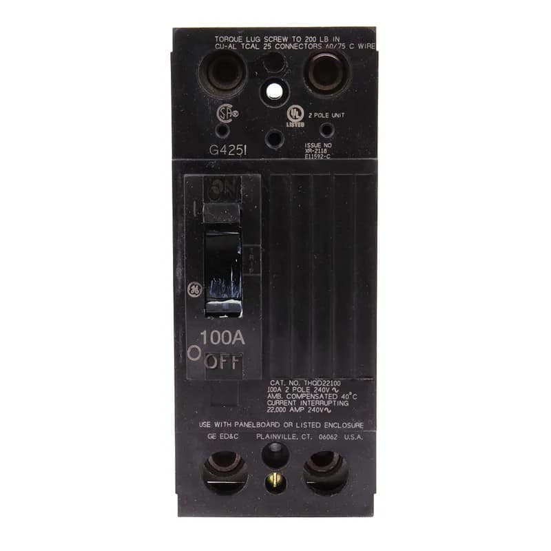 Q line circuit breakers are one-inch wide per pole, compact, thermal-magnetic devices designed for residential and commercial applications. The QC breakers are lug-lug versions of the Q Line and are available for 35mm DIN rail mounting. All Q Line circuit breakers feature Quick-make / Quick-break mechanisms, common trip bars, and easy to spot trip indication to ensure safety and reliability. Q Line breakers are available in 1, 2, and 3 pole versions and can be ordered with auxiliary contact and shunt trip accessories. 00WL Amps 100 A