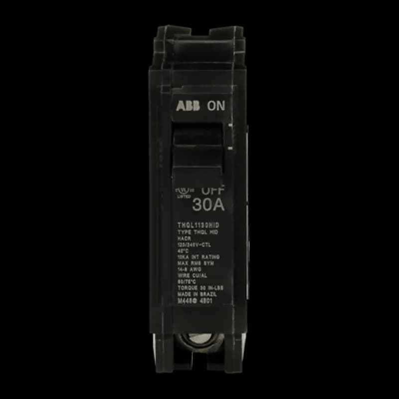 HID breakers have been designed to handle the current and voltage spikes that result when gaseous discharge lamps, including fluorescent and HID lamps, are switched on and off. The THQL1130HID breaker features 1 pole, an ampere rating of 30 A, an interrupting rating of 10kAIC, and a voltage rating of 120/240V.