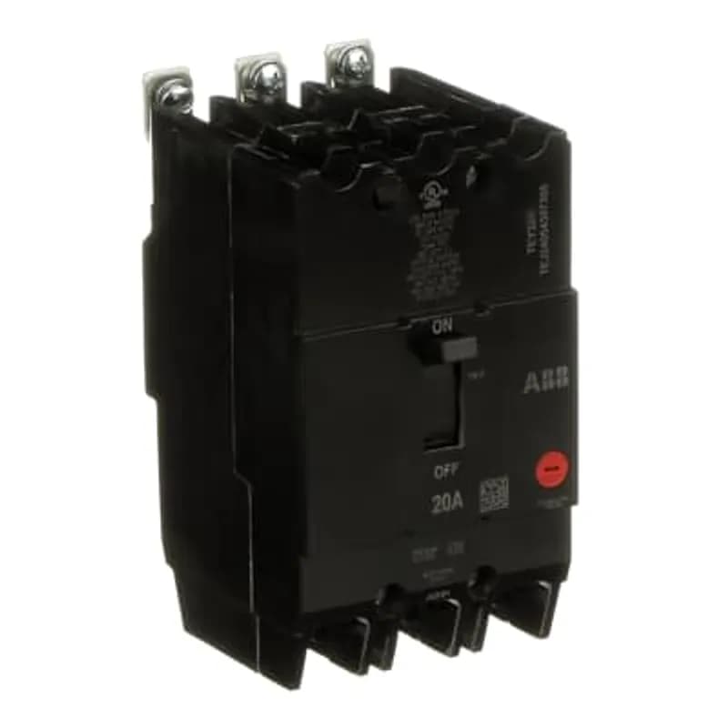 ABB - Electrification TEY320 - The TEY is a one-inch wide per pole, compact, "bolt-on" circuit breaker for use on grounded 480Y/277 Vac systems. The bolt-on mounting base accessory makes the TEY suitable for varied applications as a lug-lug breaker. All TEY circuit breakers feature Quick-make / Quick-break mechanisms, common trip bars, and easy to spot trip indication to ensure safety and reliability. TEY breakers are available in 1, 2, and 3 pole versions and can be ordered with auxiliary contact and shunt trip accessories. TEY 3 POLE 20 AMP