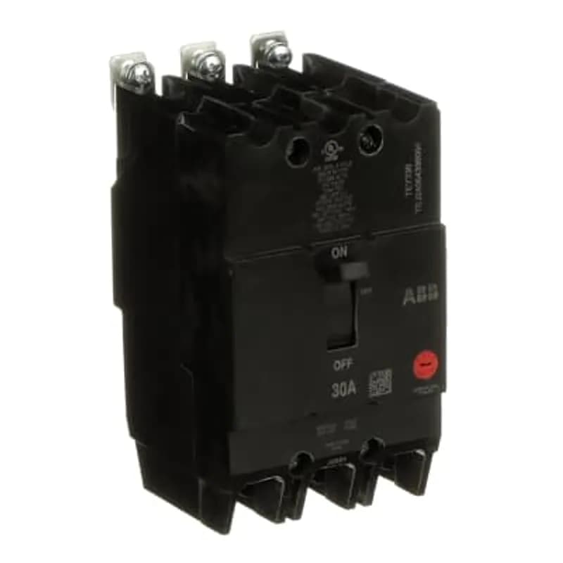 ABB - Electrification TEY330 - The TEY is a one-inch wide per pole, compact, "bolt-on" circuit breaker for use on grounded 480Y/277 Vac systems. The bolt-on mounting base accessory makes the TEY suitable for varied applications as a lug-lug breaker. All TEY circuit breakers feature Quick-make / Quick-break mechanisms, common trip bars, and easy to spot trip indication to ensure safety and reliability. TEY breakers are available in 1, 2, and 3 pole versions and can be ordered with auxiliary contact and shunt trip accessories. CIRCUIT BREAKER THREE POLE