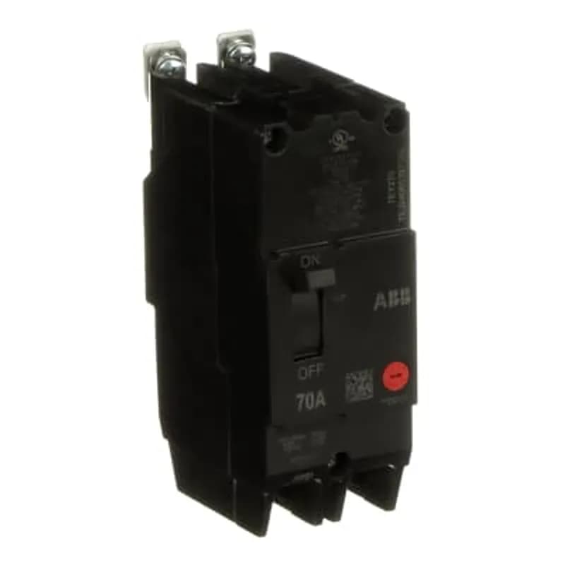 ABB - Electrification TEY270 - The TEY is a one-inch wide per pole, compact, "bolt-on" circuit breaker for use on grounded 480Y/277 Vac systems. The bolt-on mounting base accessory makes the TEY suitable for varied applications as a lug-lug breaker. All TEY circuit breakers feature Quick-make / Quick-break mechanisms, common trip bars, and easy to spot trip indication to ensure safety and reliability. TEY breakers are available in 1, 2, and 3 pole versions and can be ordered with auxiliary contact and shunt trip accessories. TEY 2 POLE 70 AMP