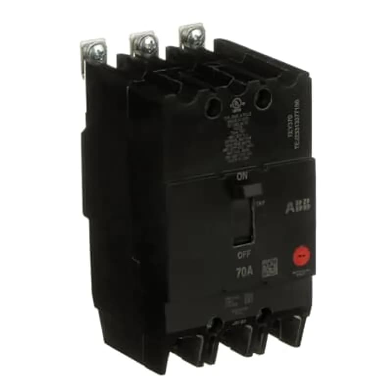 ABB - Electrification TEY370 - The TEY is a one-inch wide per pole, compact, "bolt-on" circuit breaker for use on grounded 480Y/277 Vac systems. The bolt-on mounting base accessory makes the TEY suitable for varied applications as a lug-lug breaker. All TEY circuit breakers feature Quick-make / Quick-break mechanisms, common trip bars, and easy to spot trip indication to ensure safety and reliability. TEY breakers are available in 1, 2, and 3 pole versions and can be ordered with auxiliary contact and shunt trip accessories. CIRCUIT BREAKER THREE POLE