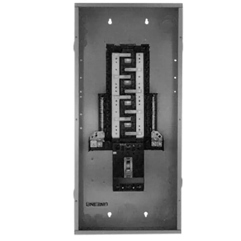 Main breaker load centers arrive with a main breaker installed for a convenient and swift install. Main breakers allow for the user to stop the flow of electricity in the load center, shutting off all the power in the residence. The TM24420CB features spaces for 24, 1" breakers, a 200A main ampere rating, 3 phases, a bottom feed, and a combination surface/flush enclosure.
