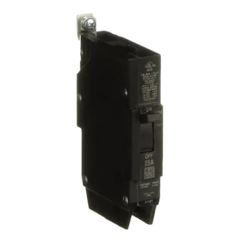 The TEY is a one-inch wide per pole, compact, "bolt-on" circuit breaker for use on grounded 480Y/277 Vac systems. The bolt-on mounting base accessory makes the TEY suitable for varied applications as a lug-lug breaker. All TEY circuit breakers feature Quick-make / Quick-break mechanisms, common trip bars, and easy to spot trip indication to ensure safety and reliability. TEY breakers are available in 1, 2, and 3 pole versions and can be ordered with auxiliary contact and shunt trip accessories. MCCB 1P 25A BOLT-ON
