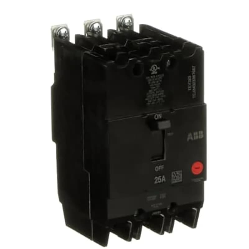 The TEY is a one-inch wide per pole, compact, "bolt-on" circuit breaker for use on grounded 480Y/277 Vac systems. The bolt-on mounting base accessory makes the TEY suitable for varied applications as a lug-lug breaker. All TEY circuit breakers feature Quick-make / Quick-break mechanisms, common trip bars, and easy to spot trip indication to ensure safety and reliability. TEY breakers are available in 1, 2, and 3 pole versions and can be ordered with auxiliary contact and shunt trip accessories. MCCB 3P 25A BOLT-ON