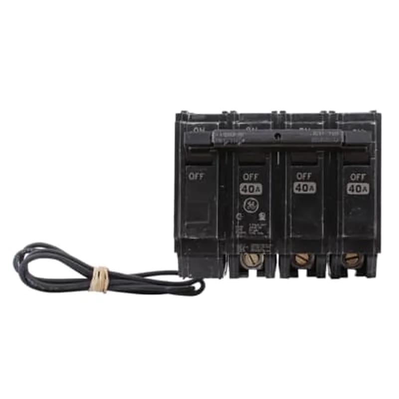 Shunt Trip breakers provide all the basic features of a standard breaker, plus they provide a connection for an external power shut off switch outside the main breaker. The THQL32030ST1 breaker features a shunt trip, 3 poles, an ampere rating of 30 A, an interrupting rating of 10kAIC, and a voltage rating of 240V.
