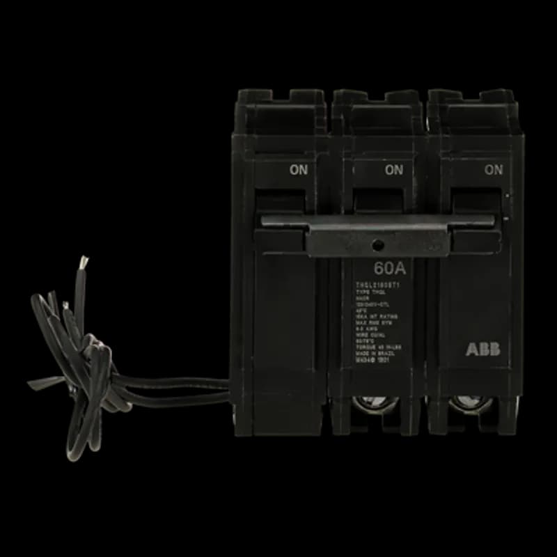 Shunt Trip breakers provide all the basic features of a standard breaker, plus they provide a connection for an external power shut off switch outside the main breaker. The THQL2160ST1 breaker features a shunt trip, 2 poles, an ampere rating of 60 A, an interrupting rating of 10kAIC, and a voltage rating of 120/240V.