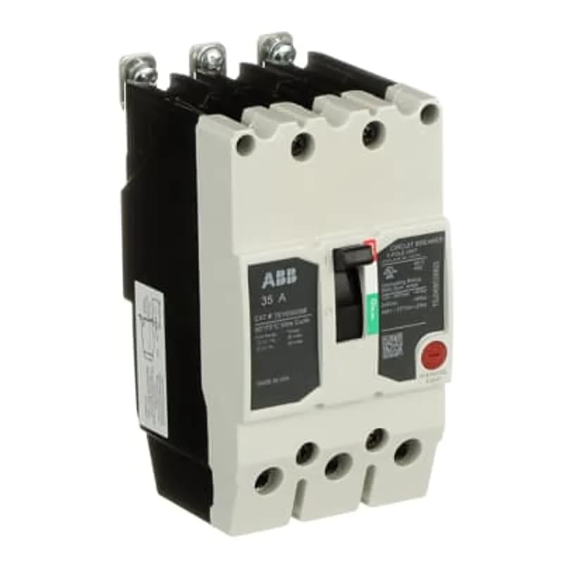 ABB - Electrification TEYD3035B - The TEY is a one-inch wide per pole, compact, "bolt-on" circuit breaker for use on grounded 480Y/277 Vac systems. The bolt-on mounting base accessory makes the TEY suitable for varied applications as a lug-lug breaker. All TEY circuit breakers feature Quick-make / Quick-break mechanisms, common trip bars, and easy to spot trip indication to ensure safety and reliability. TEYD breakers are available in 1, 2, and 3 pole versions 2&3 pole versions can be ordered with auxiliary contact, shunt trip, undervoltage release, or bell alarm accessories. TEYX CIRCUIT BREAKER 3P 35A