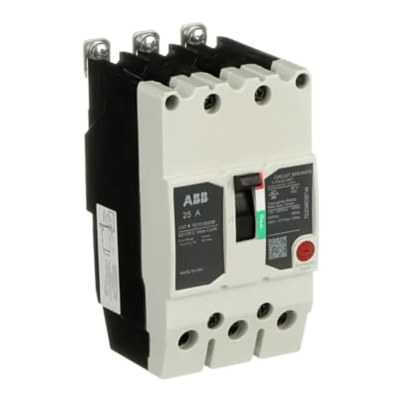 ABB - Electrification TEYD3025B - The TEY is a one-inch wide per pole, compact, "bolt-on" circuit breaker for use on grounded 480Y/277 Vac systems. The bolt-on mounting base accessory makes the TEY suitable for varied applications as a lug-lug breaker. All TEY circuit breakers feature Quick-make / Quick-break mechanisms, common trip bars, and easy to spot trip indication to ensure safety and reliability. TEYD breakers are available in 1, 2, and 3 pole versions 2&3 pole versions can be ordered with auxiliary contact, shunt trip, undervoltage release, or bell alarm accessories. 25A 3POLE 25KA 480/277 CKT BKR