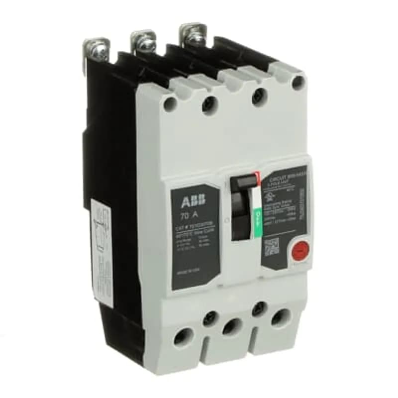 ABB - Electrification TEYD3070B - The TEY is a one-inch wide per pole, compact, "bolt-on" circuit breaker for use on grounded 480Y/277 Vac systems. The bolt-on mounting base accessory makes the TEY suitable for varied applications as a lug-lug breaker. All TEY circuit breakers feature Quick-make / Quick-break mechanisms, common trip bars, and easy to spot trip indication to ensure safety and reliability. TEYD breakers are available in 1, 2, and 3 pole versions 2&3 pole versions can be ordered with auxiliary contact, shunt trip, undervoltage release, or bell alarm accessories. TEYX CIRCUIT BREAKER 3P 70A