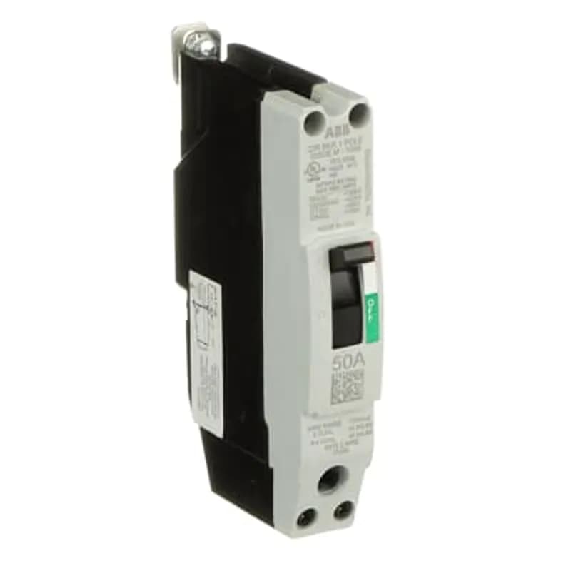 ABB - Electrification TEYL1050B - The TEY is a one-inch wide per pole, compact, "bolt-on" circuit breaker for use on grounded 480Y/277 Vac systems. The bolt-on mounting base accessory makes the TEY suitable for varied applications as a lug-lug breaker. All TEY circuit breakers feature Quick-make / Quick-break mechanisms, common trip bars, and easy to spot trip indication to ensure safety and reliability. TEYL breakers are available in 1, 2, and 3 pole versions, 2&3 pole versions can be ordered with auxiliary contact, shunt trip, undervoltage release, or bell alarm accessories. 50A 1POLE 65KA 480/277 CKT BKR