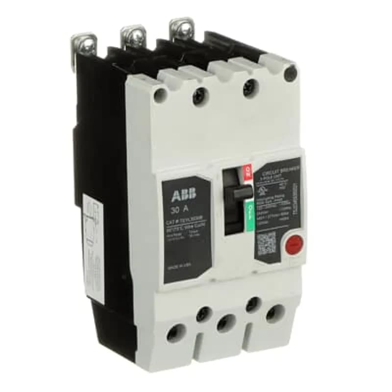 ABB - Electrification TEYL3030B - The TEY is a one-inch wide per pole, compact, "bolt-on" circuit breaker for use on grounded 480Y/277 Vac systems. The bolt-on mounting base accessory makes the TEY suitable for varied applications as a lug-lug breaker. All TEY circuit breakers feature Quick-make / Quick-break mechanisms, common trip bars, and easy to spot trip indication to ensure safety and reliability. TEYL breakers are available in 1, 2, and 3 pole versions 2&3 pole versions can be ordered with auxiliary contact, shunt trip, undervoltage release, or bell alarm accessories. TEYX CIRCUIT BREAKER 3P 30A