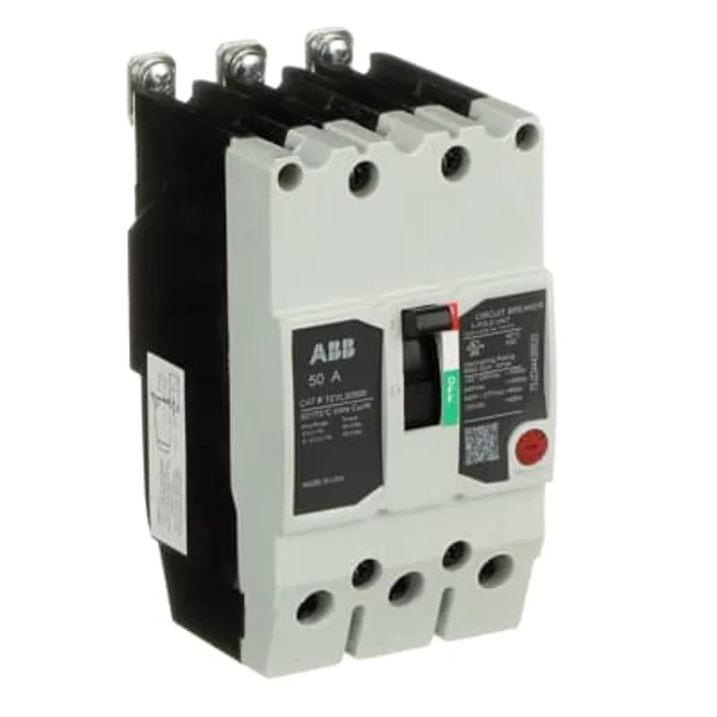 ABB - Electrification TEYL3050B - The TEY is a one-inch wide per pole, compact, "bolt-on" circuit breaker for use on grounded 480Y/277 Vac systems. The bolt-on mounting base accessory makes the TEY suitable for varied applications as a lug-lug breaker. All TEY circuit breakers feature Quick-make / Quick-break mechanisms, common trip bars, and easy to spot trip indication to ensure safety and reliability. TEYL breakers are available in 1, 2, and 3 pole versions 2&3 pole versions can be ordered with auxiliary contact, shunt trip, undervoltage release, or bell alarm accessories. TEYX CIRCUIT BREAKER 3P 50A