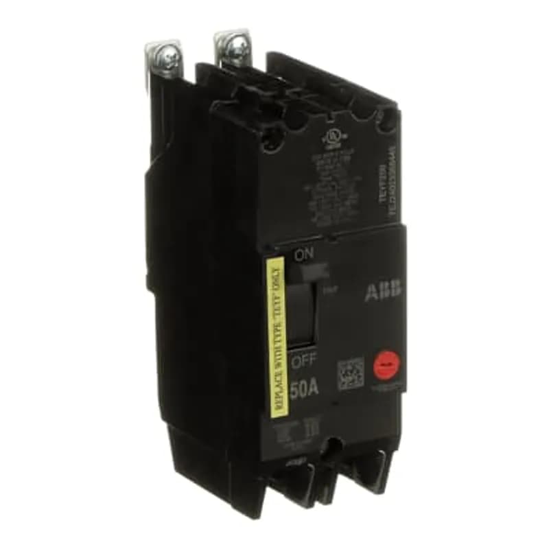 ABB - Electrification TEYF250 - The TEYF is a one-inch wide per pole, compact, "bolt-on" circuit breaker for use on grounded 480Y/277 Vac systems. The bolt-on mounting base accessory makes the TEYF suitable for varied applications as a lug-lug breaker. All TEYF circuit breakers feature Quick-make / Quick-break mechanisms, common trip bars, and easy to spot trip indication to ensure safety and reliability. TEYF breakers are available in 1, 2, and 3 pole versions and can be ordered with auxiliary contact and shunt trip accessories. TEYF 2 POLE 50 AMP