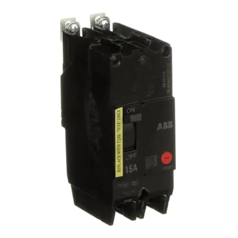 ABB - Electrification TEYF215 - The TEYF is a one-inch wide per pole, compact, "bolt-on" circuit breaker for use on grounded 480Y/277 Vac systems. The bolt-on mounting base accessory makes the TEYF suitable for varied applications as a lug-lug breaker. All TEYF circuit breakers feature Quick-make / Quick-break mechanisms, common trip bars, and easy to spot trip indication to ensure safety and reliability. TEYF breakers are available in 1, 2, and 3 pole versions and can be ordered with auxiliary contact and shunt trip accessories. TEYF 2 POLE 15 AMP
