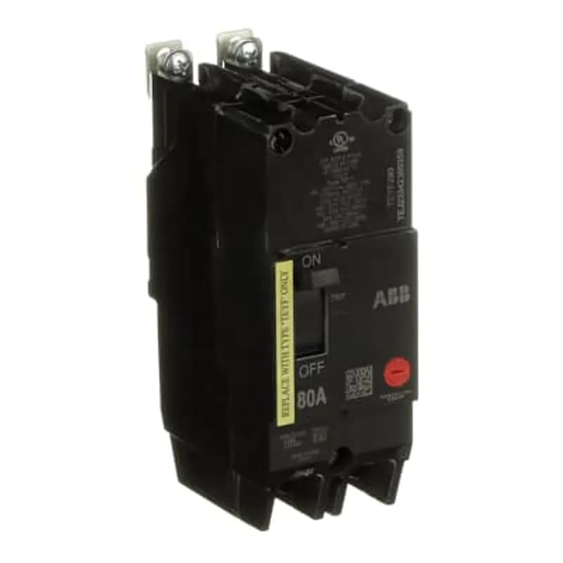 ABB - Electrification TEYF280 - The TEYF is a one-inch wide per pole, compact, "bolt-on" circuit breaker for use on grounded 480Y/277 Vac systems. The bolt-on mounting base accessory makes the TEYF suitable for varied applications as a lug-lug breaker. All TEYF circuit breakers feature Quick-make / Quick-break mechanisms, common trip bars, and easy to spot trip indication to ensure safety and reliability. TEYF breakers are available in 1, 2, and 3 pole versions and can be ordered with auxiliary contact and shunt trip accessories. TEYF 2 POLE 80 AMP