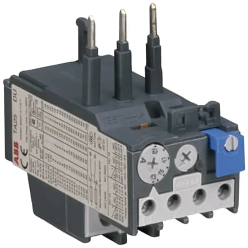The TA25DU-1.8 thermal overload relay is an economic electromechanical protection device for the main circuit. It offers reliable and fast protection for motors in the event of overload or phase failure. The device has trip class 10A. Further features are the temperature compensation, trip contact (NC), signal contact (NO), automatic- or manual reset selectable, trip-free mechanism, STOP- and Test function and a trip indication. The overload relays are connected directly to the block contactors. Single mounting kits are available as accessory.