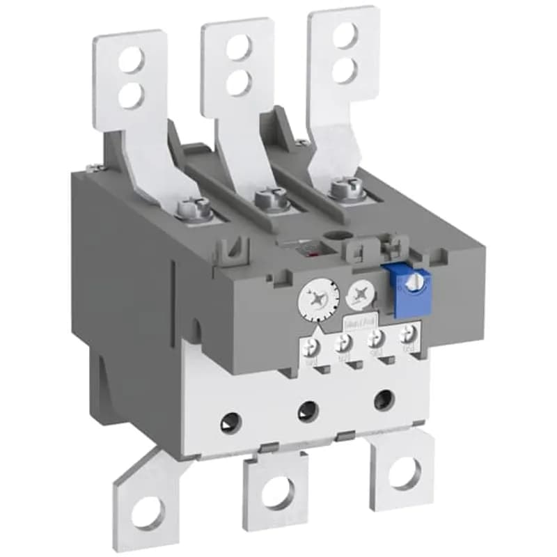 The TA200DU-175 thermal overload relay is an economic electromechanical protection device for the main circuit. It offers reliable and fast protection for motors in the event of overload or phase failure. The device has trip class 10A. Further features are the temperature compensation, trip contact (NC), signal contact (NO), automatic- or manual reset selectable, trip-free mechanism, STOP- and Test function and a trip indication. The overload relays are connected directly to the block contactors. Single mounting kits are available as accessory.