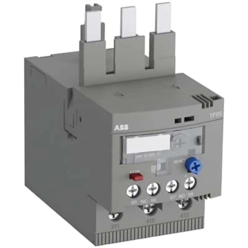 The TF65-33 thermal overload relay is an economic electromechanical protection device for the main circuit. It offers reliable and fast protection for motors in the event of overload or phase failure. The device has trip class 10. Further features are the temperature compensation, trip contact (NC), signal contact (NO), automatic- or manual reset selectable, trip-free mechanism, STOP function and a trip indication. The overload relays are connected directly to the block contactors. Single mounting kits are available as accessory.
