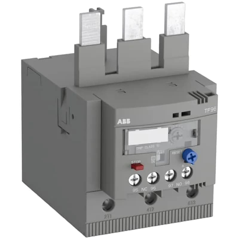 The TF96-51 thermal overload relay is an economic electromechanical protection device for the main circuit. It offers reliable and fast protection for motors in the event of overload or phase failure. The device has trip class 10. Further features are the temperature compensation, trip contact (NC), signal contact (NO), automatic- or manual reset selectable, trip-free mechanism, STOP function and a trip indication. The overload relays are connected directly to the block contactors. Single mounting kits are available as accessory.
