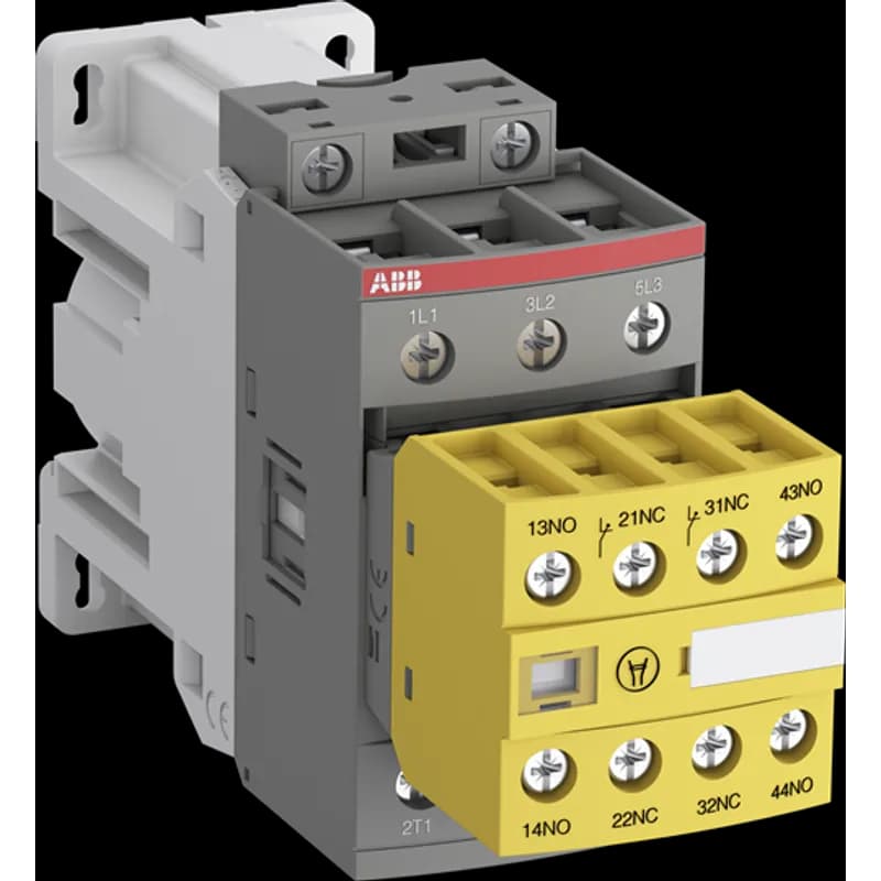 AFS09Z ... AFS38Z contactors are designed for machine safety applications. They are delivered with fixed front-mounted auxiliary contact blocks making them ideal for monitoring and controlling circuits. Mechanically linked and mirror contacts make your system safer. - control circuit with electronic coil interface: - dedicated 24 V DC for direct control by PLC-output ≥ 250 mA, low holding consumption up to 1.7 W - reduced panel energy consumption - mirror and mechanically linked contacts, with front marked symbol acc. to IEC60947-5-1, always guaranteeing the right contactor status - front-mounted auxiliary contact block: - permanently fixed - protective cover to prevent manual operation - yellow housing for easy identification - minimum switching capacity 12 V / 3 mA, with a failure rate 10-7 acc. to IEC 60947-5-4 - built-in surge suppression