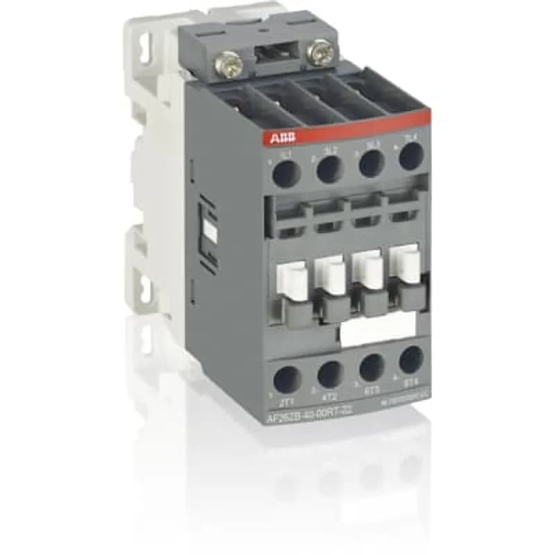 AF38ZB..RT 4-pole contactors comply with the latest railway rolling stock standards and allow installation in passengers or driver cabins for trains frequently operating tunnels or undergrounds. They are mainly used for controlling non-inductive or slightly inductive loads and generally for controlling power circuits up to 690 V AC and 440 V DC. Improve the compactness of the installations thanks to reduced dimension and side-by-side mounting requiring less 15% width (without spacing) from -40 °C up to +70 °C. Meet all main rollling stocks standards: IEC 60947-4-1, IEC 60947-5-1, IEC 60077-1/-2 and applicable parts of EN 50155 standards, shocks and vibration withstand conforming to IEC 61373 cat. 1, class B. Reach the highest levels in fire and smoke behaviour with compliance to European standard EN 45545-2 (HL2, HL3 hazard levels) in group mounting Reduce train energy with lighter devices and requiring 68% less coil energy consumption in operation. Electronic coil interface handling large DC voltage fluctuation voltage, including several Uc DC control voltages used for battery supply and accepting sinusoïdal AC 50/60 Hz control supplies included inside Ucmin.... Ucmax voltage range. Max permitted AC 50/60 Hz control voltage must not be exceeded (see technical data). Wide range of auxiliary contact blocks for front and side mounting.