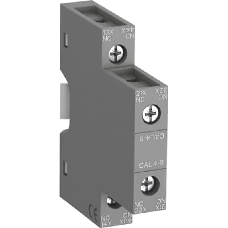 For clipping onto the right- and/or left-hand side of the contactors. The auxiliary contact blocks are equipped with screw type connecting terminals delivered open, protected against accidental direct contact and bear the corresponding function marking.
