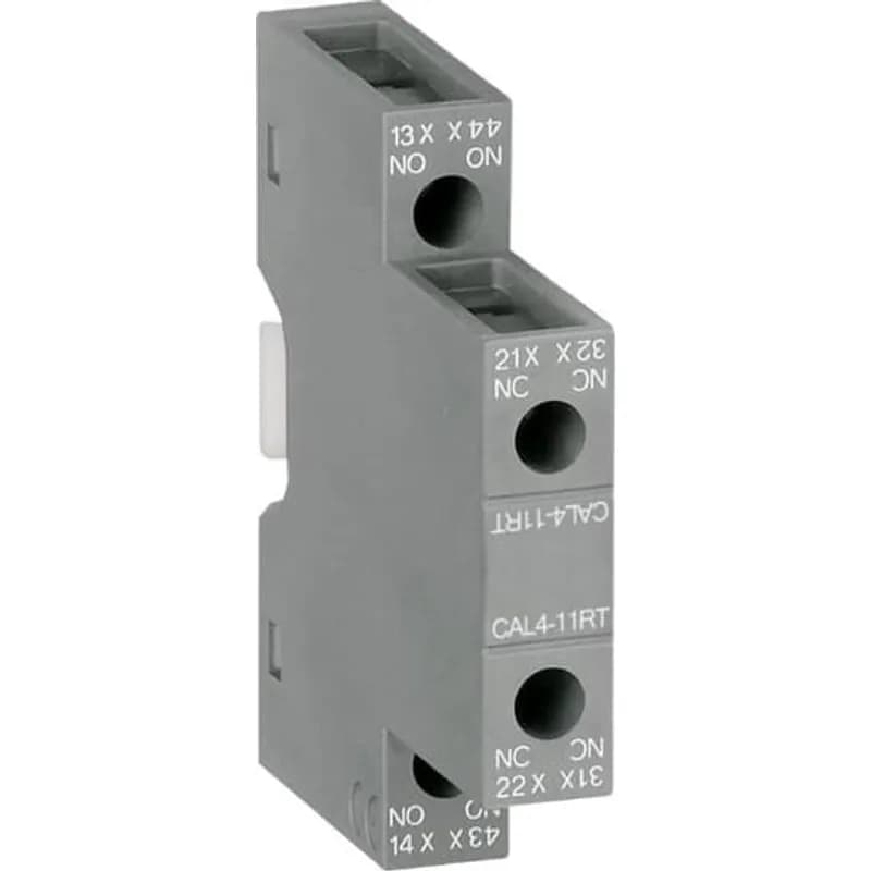 ABB - Electrification CAL4-11RT - For clipping onto the right- and/or left-hand side of the contactors. The auxiliary contact blocks are equipped with screw type connecting terminals delivered open, protected against accidental direct contact and bear the corresponding function marking.