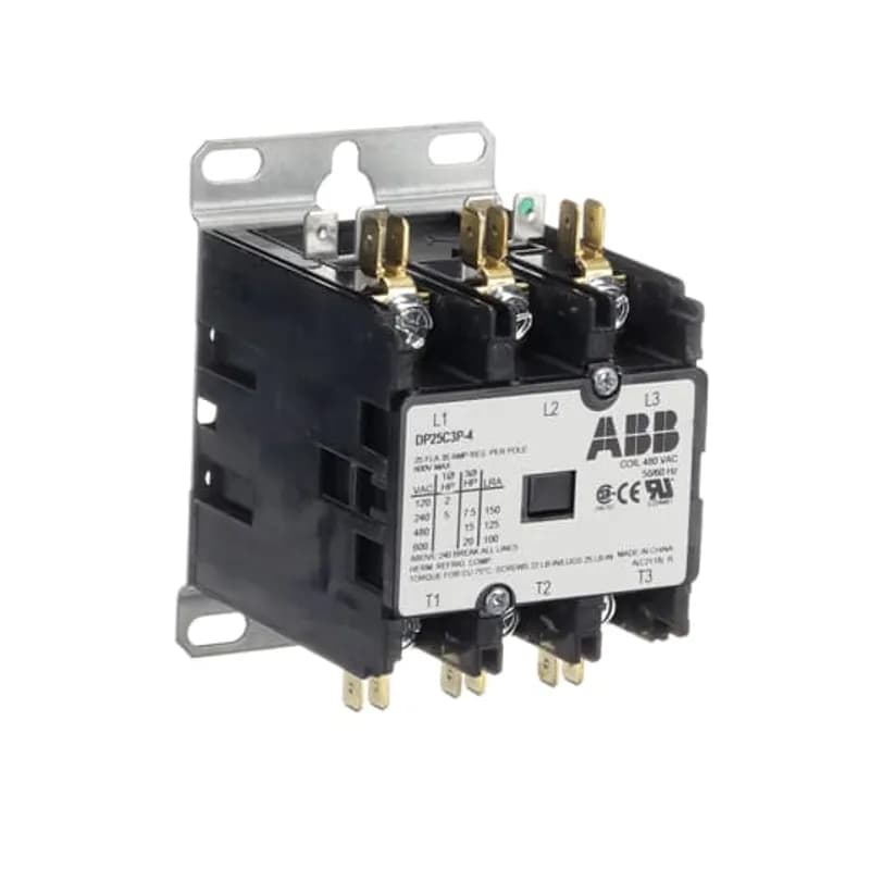 DP25C2P-4 DP contactor provide outstanding performance in various HVAC, Food service equipment, refrigeration and welding applications and meet all relevant standards, including UL, CSA and IEC. Industry standard mounting plate provides easily accessible mounting holes.
