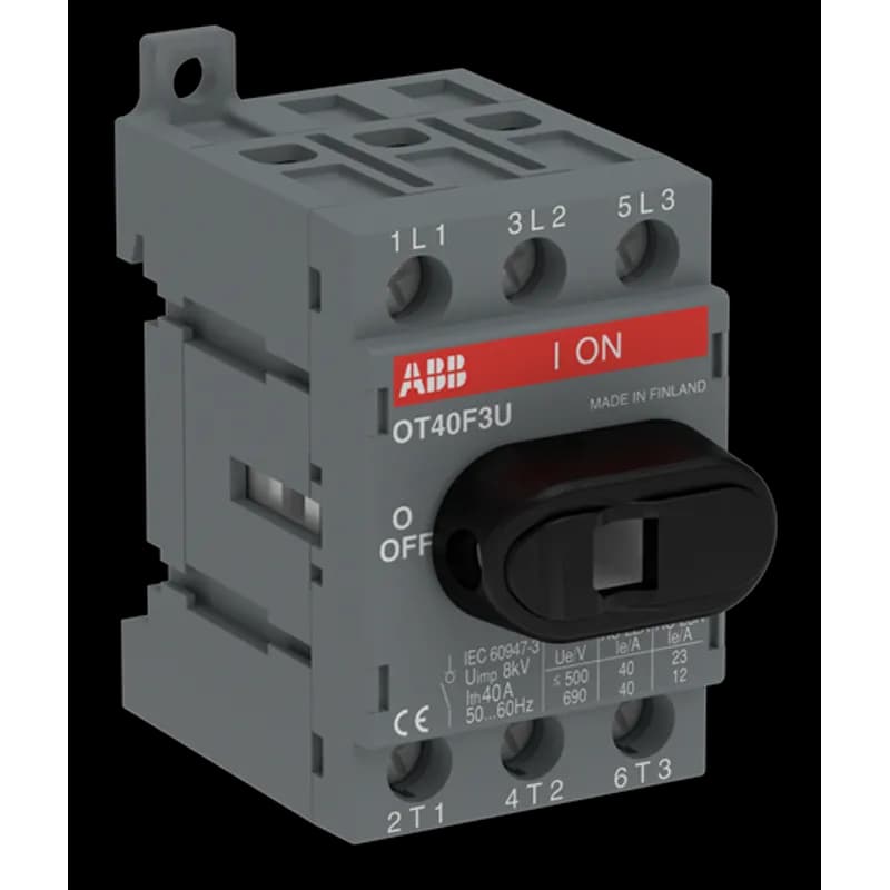 Front operated switch-disconnector. Types OT 16...125 include protected terminal clamps, IP 20.