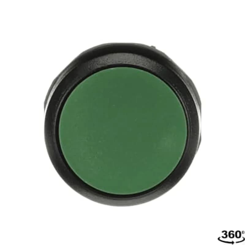 Modular Pushbutton - Momentary - Flush - Green - Non-illuminated - Black plastic - No contact block