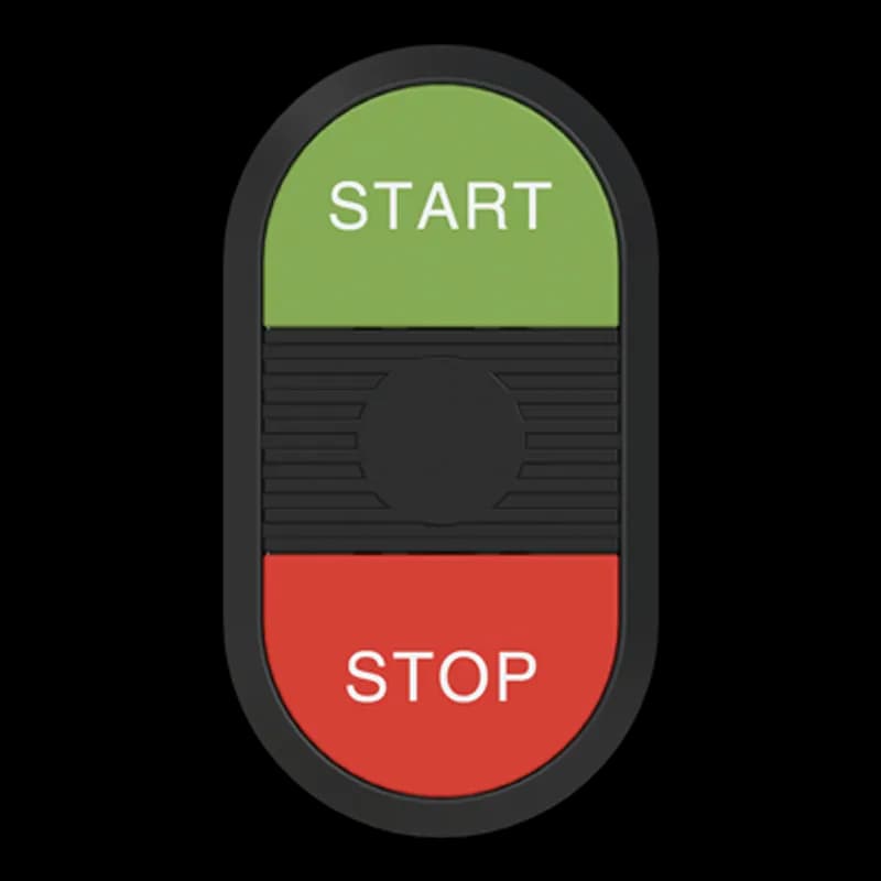 Modular Double Pushbutton - Momentary - Flush/Flush - Green/Red Actuator, Black Indicator - NonIlluminated - No contact block - Lower Button: STOP - Upper Button: START