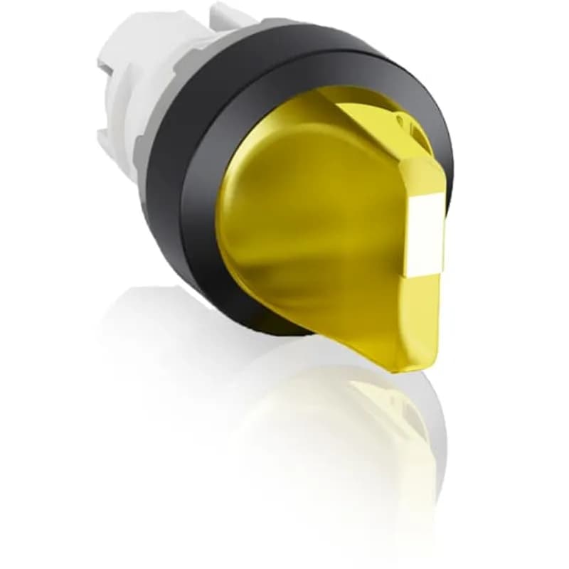 Modular Selector Switch - 2-Pos Momentary, spring return from C to B - Short handle - Yellow - Illuminated - Black plastic - No contact block