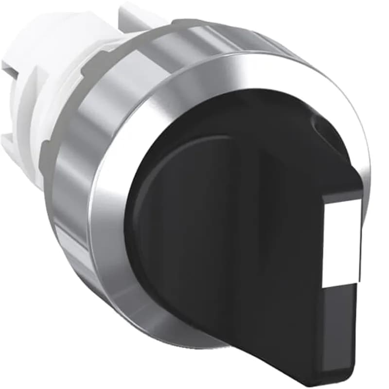 Modular Selector Switch - 2-Pos Momentary, spring return from C to B - Short handle - Black - Non-illuminated - Chrome metal - No contact block