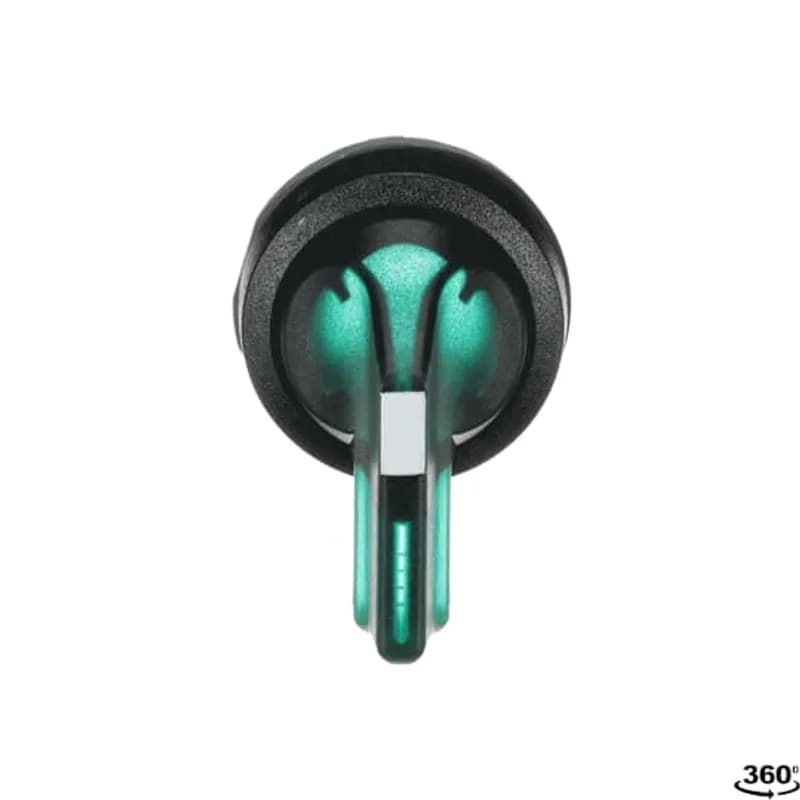 Modular Selector Switch - 3-Pos Maintained - Long handle - Green - Illuminated - Black plastic - No contact block