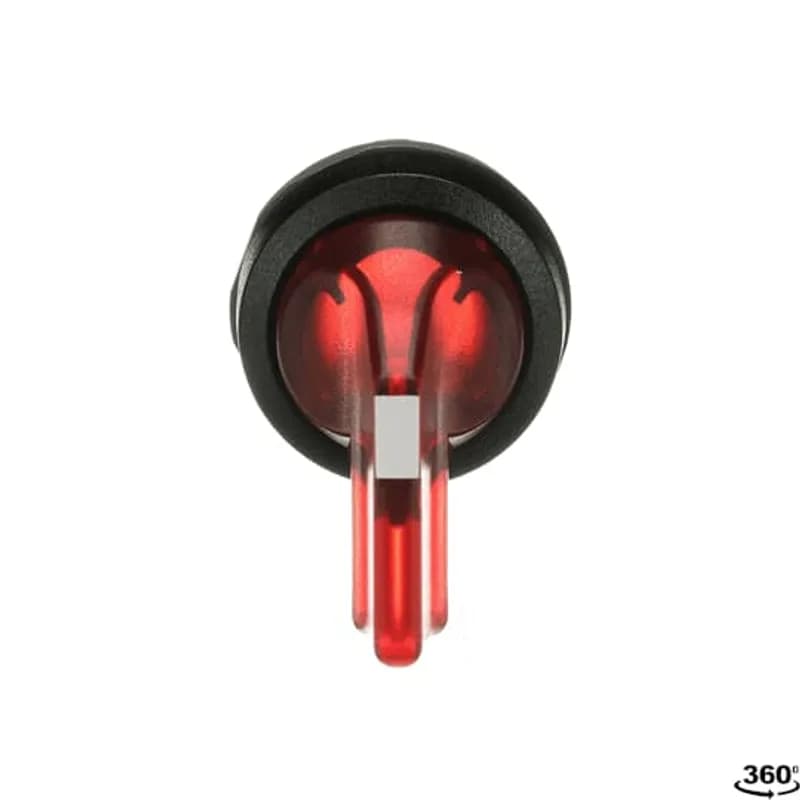 Modular Selector Switch - 3-Pos Momentary, spring return from A and C to B - Long handle - Red - Illuminated - Black plastic - No contact block
