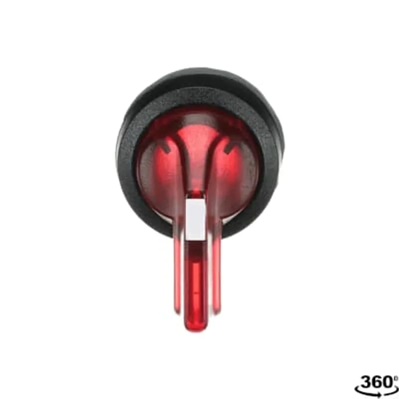 Modular Selector Switch - 3-Pos Maintained/Momentary, A and B fixed, spring return from C to B - Long handle - Red - Illuminated - Black plastic - No contact block