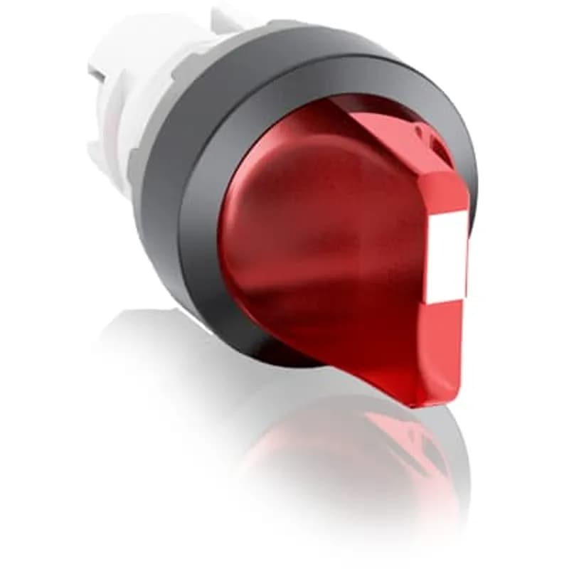 Modular Selector Switch - 3-Pos Maintained/Momentary, B and C fixed, spring return from A to B - Short handle - Red - Illuminated - Black plastic - No contact block